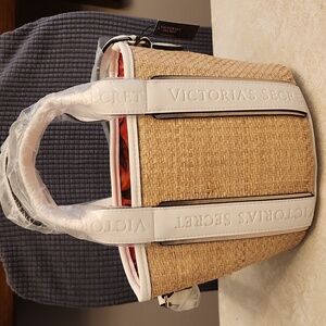 Victorias  Secret Crossbody Top Handle Straw Bucket Bag